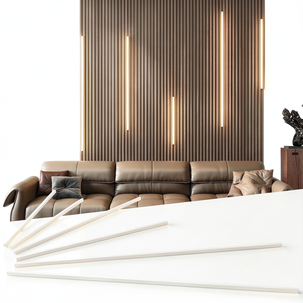 GloryAir LED wall light kit installed on a wood slat wall in a living room