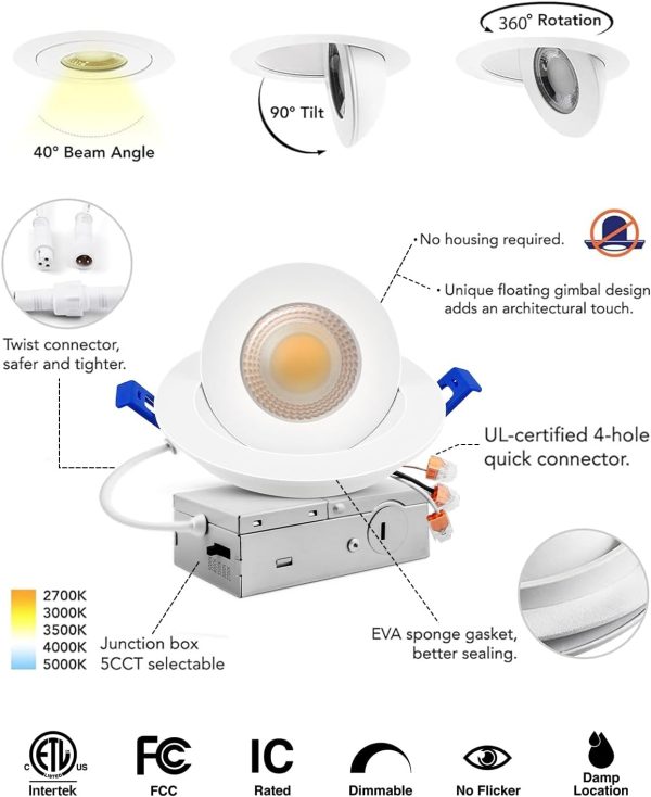 Adetu 4 Inch Gimbal LED Recessed Lights 360 Adjustable-5
