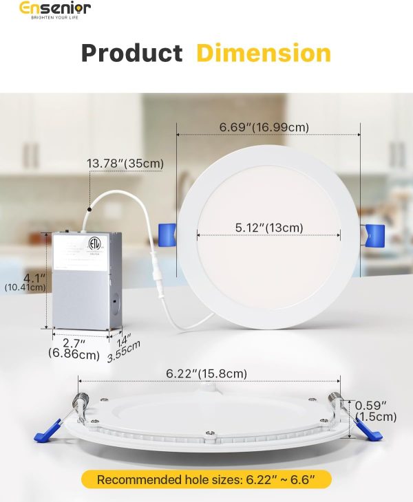 Ensenior 6 Inch Recessed Lighting 5CCT Dimmable LED-4