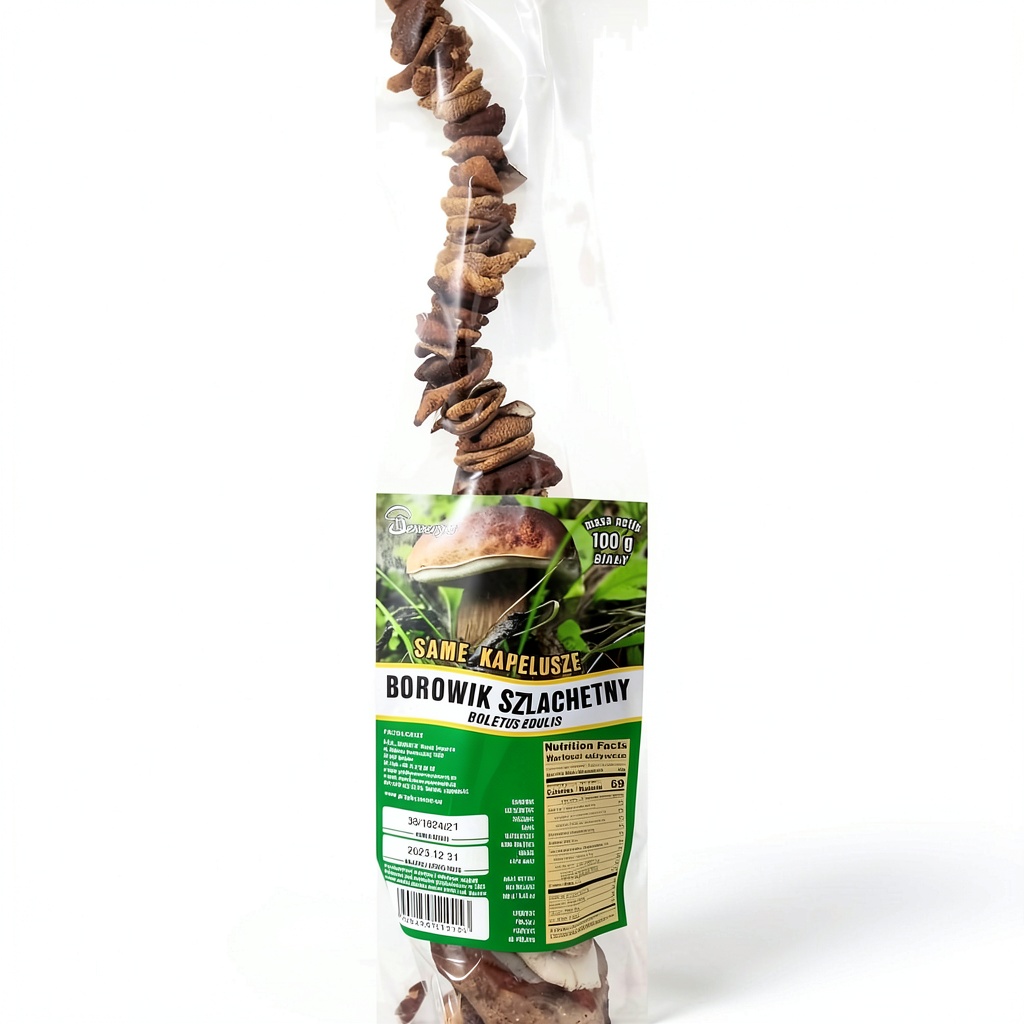 SEWERYN dried porcini mushrooms displayed in a rustic kitchen setting