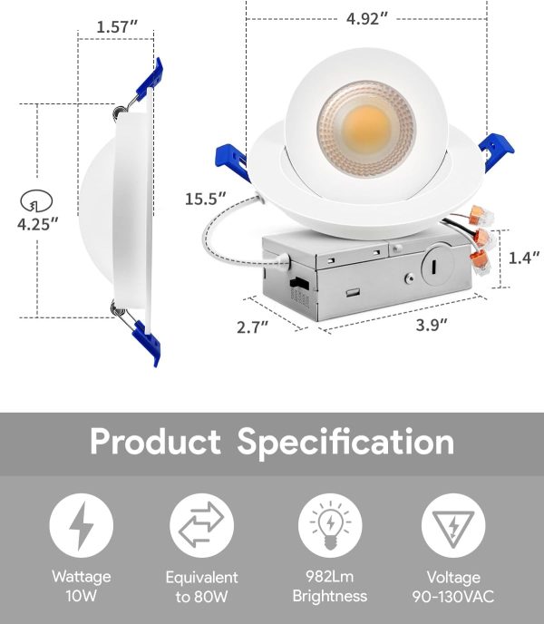 Adetu 4 Inch Gimbal LED Recessed Lights 360 Adjustable-6