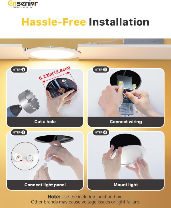 Ensenior 6 Inch Recessed Lighting 5CCT Dimmable LED Ceiling-5