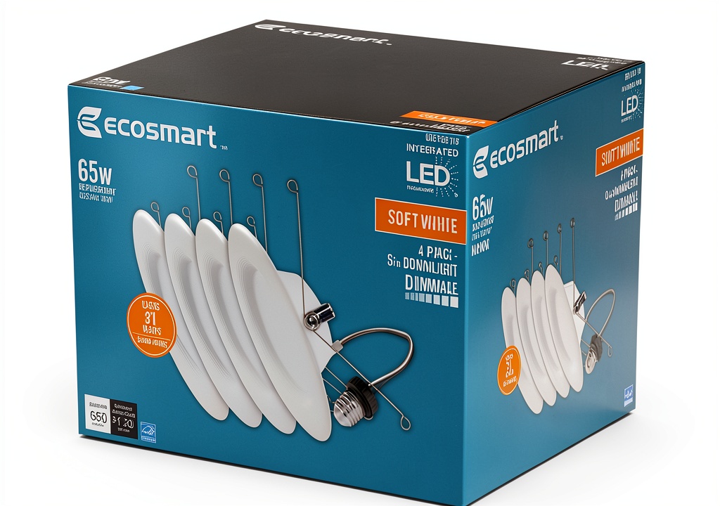 EcoSmart LED recessed lighting trim installed in a modern living room