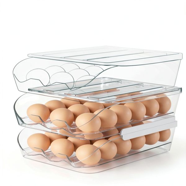 Proarea Egg Holder for Fridge 36 Capacity Automatic Rolling Egg Organizer for Refrigerator, Clear Stackable Container for Kitchen or Pantry Storage 2 Pack-2