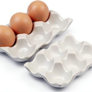 6 Cups Egg Tray Serveware AbbyCindy White 2-Pack Ceramic Organizer-0