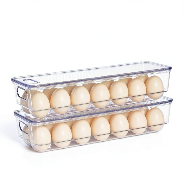 Vtopmart Egg Container Holders for Refrigerator - Clear Stackable Trays for 14 Eggs, Plastic Storage Bins for Fridge Organization (2 Pack)-7