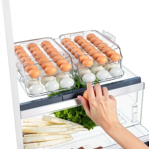 Egg Holder GleeNflux Foldable Auto-Rolling Refrigerator Tray 42 Eggs-6