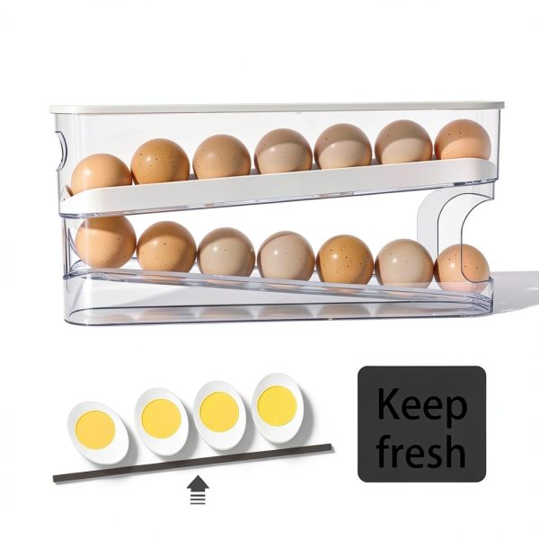 Auto Rolling Egg Holder Sipobuy Fridge Tray with Lid, Two‑Tier Design-4