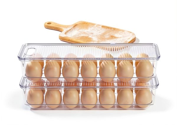 Vtopmart Egg Container Holders for Refrigerator - Clear Stackable Trays for 14 Eggs, Plastic Storage Bins for Fridge Organization (2 Pack)-5