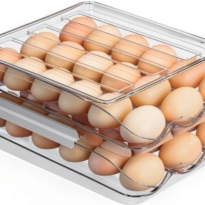 Proarea Egg Holder for Fridge 36 Capacity Automatic Rolling Egg Organizer for Refrigerator, Clear Stackable Container for Kitchen or Pantry Storage 2 Pack-0
