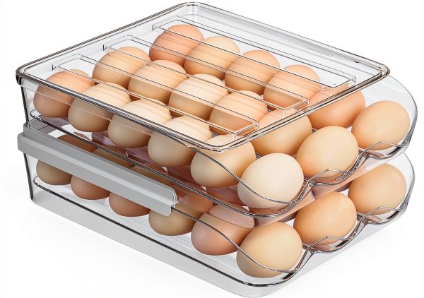 Proarea Egg Holder for Fridge 36 Capacity Automatic Rolling Egg Organizer for Refrigerator, Clear Stackable Container for Kitchen or Pantry Storage 2 Pack-0