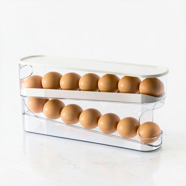 Auto Rolling Egg Holder Sipobuy Fridge Tray with Lid, Two‑Tier Design-1