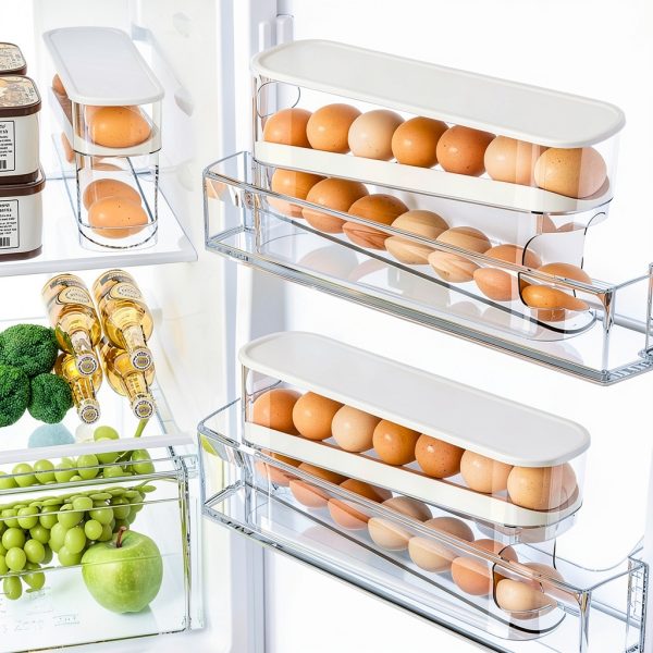 Auto Rolling Egg Holder Sipobuy Fridge Tray with Lid, Two‑Tier Design-3