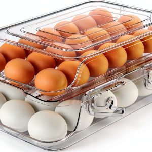 Egg Holder GleeNflux Foldable Auto-Rolling Refrigerator Tray 42 Eggs-0