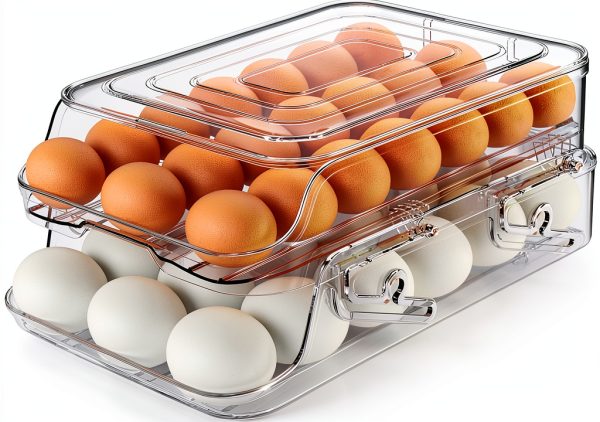 Egg Holder GleeNflux Foldable Auto-Rolling Refrigerator Tray 42 Eggs-0
