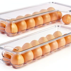 Vtopmart Egg Container Holders for Refrigerator - Clear Stackable Trays for 14 Eggs, Plastic Storage Bins for Fridge Organization (2 Pack)-0
