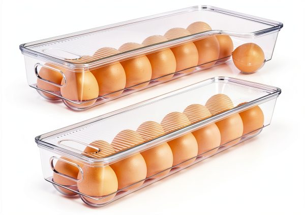 Vtopmart Egg Container Holders for Refrigerator - Clear Stackable Trays for 14 Eggs, Plastic Storage Bins for Fridge Organization (2 Pack)-0