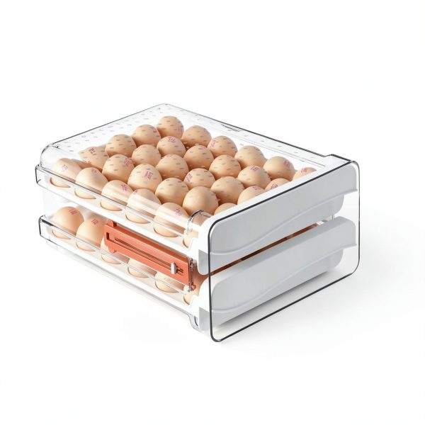 Sooyee 60 Capacity Egg Container for Refrigerator, Household Egg Holder for Fridge, Transparent 2 Drawers Chicken Egg Storage Container,White-1
