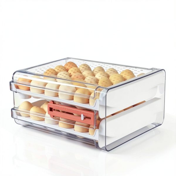 Sooyee 60 Capacity Egg Container for Refrigerator, Household Egg Holder for Fridge, Transparent 2 Drawers Chicken Egg Storage Container,White-2