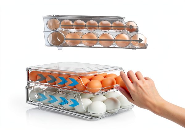 Egg Holder GleeNflux Foldable Auto-Rolling Refrigerator Tray 42 Eggs-2