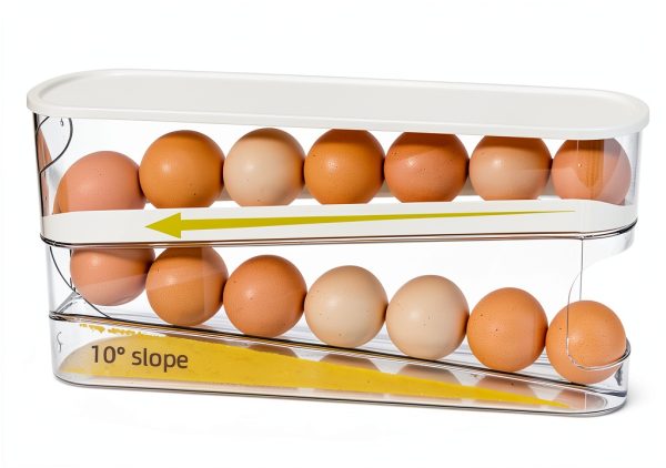 Auto Rolling Egg Dispenser for Refrigerator, Space-Saving Fridge Egg Organizers and Storage with Lid, Egg Tray for Countertop, Kitchen & Outdoor Use-2