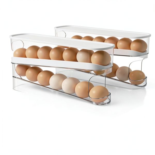Auto Rolling Egg Dispenser for Refrigerator, Space-Saving Fridge Egg Organizers and Storage with Lid, Egg Tray for Countertop, Kitchen & Outdoor Use-1