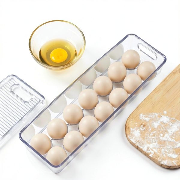 Vtopmart Egg Container Holders for Refrigerator - Clear Stackable Trays for 14 Eggs, Plastic Storage Bins for Fridge Organization (2 Pack)-4