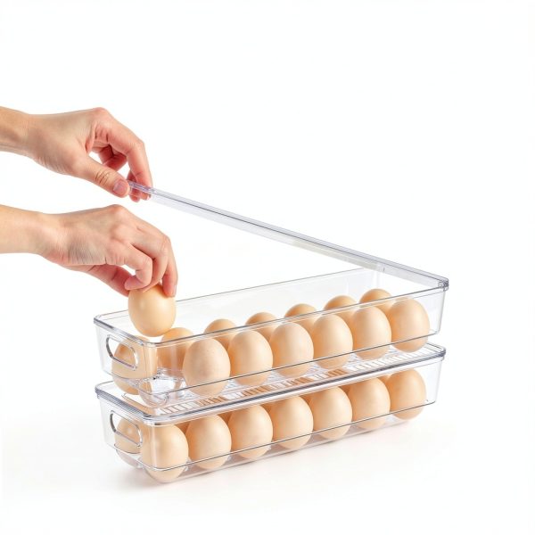 Vtopmart Egg Container Holders for Refrigerator - Clear Stackable Trays for 14 Eggs, Plastic Storage Bins for Fridge Organization (2 Pack)-2