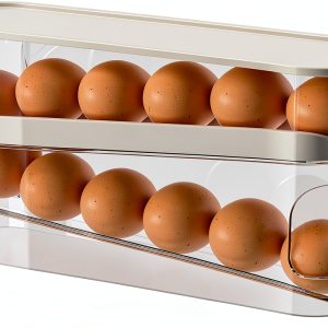 Auto Rolling Egg Holder Sipobuy Fridge Tray with Lid, Two‑Tier Design-0