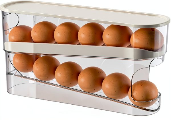 Auto Rolling Egg Holder Sipobuy Fridge Tray with Lid, Two‑Tier Design-0