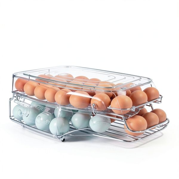 Egg Holder GleeNflux Foldable Auto-Rolling Refrigerator Tray 42 Eggs-3