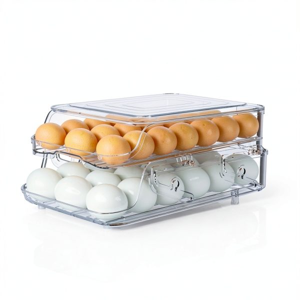 Egg Holder GleeNflux Foldable Auto-Rolling Refrigerator Tray 42 Eggs-4
