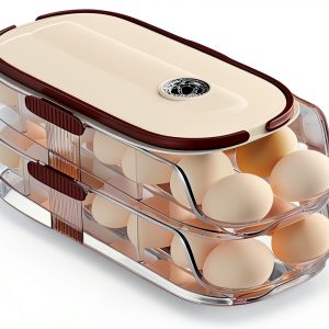Egg Holder ShuNuac 2 Tier Refrigerator Organizer with Lid and Handle-0