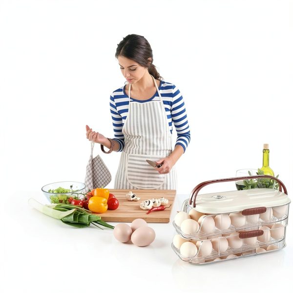 Egg Holder ShuNuac 2 Tier Refrigerator Organizer with Lid and Handle-1