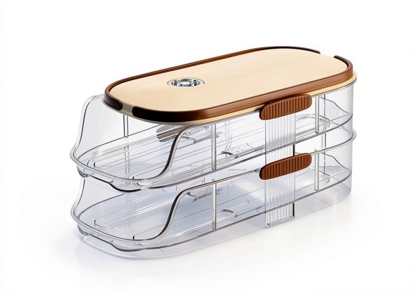 Egg Holder ShuNuac 2 Tier Refrigerator Organizer with Lid and Handle-3